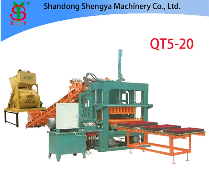 QT5-20 big size semi automatic hydraulic concrete brick making machine, full block production line