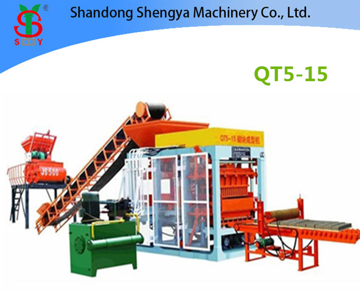 QT5-15 Full automatic hydraulic concrete block production line for cement blocks and interlocking bricks